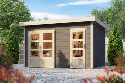 Produktbild von Karibu Gartenhaus Gerätehaus 2-Raum-Haus Tintrup terragrau 364x244x230 cm