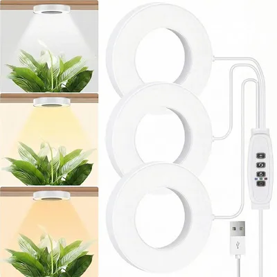 Produktbild von LED Pflanzenlampe Vollspektrum 3 Lichtmodi Dimmbar Pflanzenlicht Zimmerpflanzen Wachstumslampe mit Timer, 3 Ring