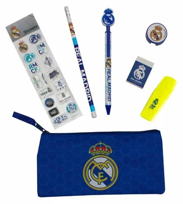 Productafbeelding van Real Madrid schoolset met pennenetui, potlood en tekstmarkeerstift
