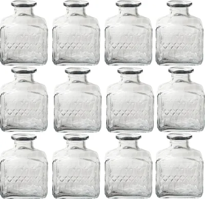 Produktbild von 12 x Vasen aus Glas H 11 cm im Vintage Look mit außergewöhnlicher Glasmusterung - Glasvasen - Tischvasen - Blumenvasen