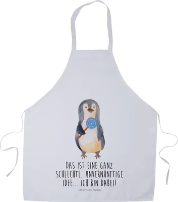Produktbild von Mr. & Mrs. Panda Kellner-Schürze Pinguin Lolli - Weiß - Geschenk, Süßigkeiten, Vorbinder, Schürze, Rabauke, Kochschürze, Unvernünftig, Spruch, Küchenschürze