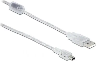 Zdjęcie produktu dla DeLOCK 1.5m, USB2.0-A/USB2.0 Mini-B, 1,5 m, USB A, Mini-USB B, USB 2.0, Męska/Męska, Przezroczysty