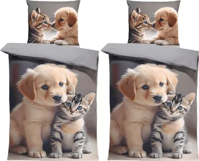 Produktbild von 4 teilig Winter Biber Bettwäsche 135x200 cm Tiere Tiermotiv Flanell Baumwolle