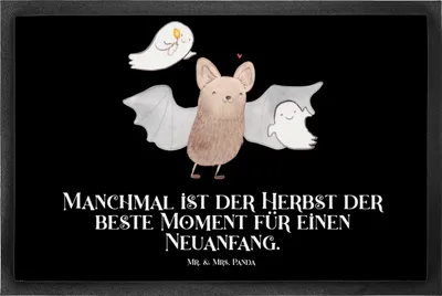 Produktbild von Mr. & Mrs. Panda Bodenvorleger Fledermaus Gespenster 50 x 75 cm - Schwarz - Geschenk, Gummi-Fußmatte, fußmatte, Halloween, Türvorleger, Dekoration, Schmutzfangmatte, Deko