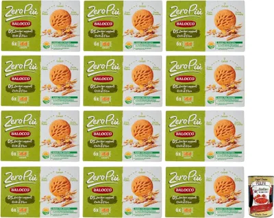 Produktbild von 12x Balocco Zero Più Biscotti Ohne Zuckerzusatz,Kekse mit Cornflakes, 7 Cerealien und Extra Crunchy,Packung mit 230g + Italian Gourmet Polpa di Pomodoro 400g Dose