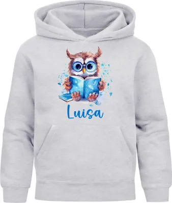 Produktbild von Kinder Hoodie Mädchen Eule Fuchs Hobby Lesen Malen personalisiert Wunschname Geschenk Leseratte Bücherwurm SpecialMe®
