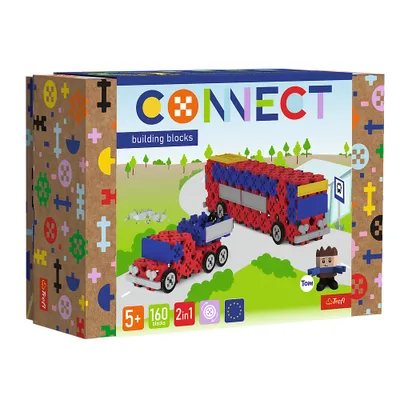 Zdjęcie produktu dla Trefl Zestaw klocków Connect 2w1: Autobus / Auto z naczepą, Klocki do budowania, 5 lat(a), Celuloza, Plastik, 160 szt., 708 g
