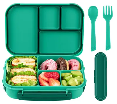 Produktbild von Lunchbox für Kinder mit Fächern, Bento-Box für Kinder, Lunchbox für Erwachsene, 1200 ml Lunchbox mit 4 Fächern und Besteck, mikrowellen- und spülmaschinenfest, BPA-frei und wiederverwendbar (grün)