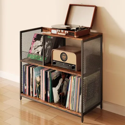 Produktbild von AIORBER CD-Regal, für Schallplatten, große Kapazität, wasserdicht, Retro-Stil, für Wohnzimmer, Schlafzimmer, 72x36x76,2cm, CD- & DVD-Regale, Braun