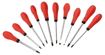 Produktbild von MOB Schraubendrehersatz 'Redgrip' 10-Teilig und Magnetisierer 2X Schlitz / 2X Ph / 2X Pz / 4X Torx