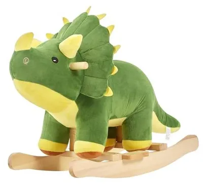 Imagen del producto de Caballo mecedor dinosaurio Triceratops, de peluche, para niños de 1 a 3 años, color verde, apto para interiores y exteriores