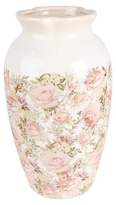Zdjęcie produktu dla Clayre & Eef Wazon Ø 21x37 cm Beżowo-różowe ceramiczne róże