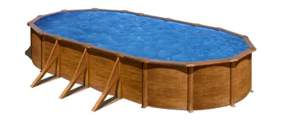 Produktbild von GRE Ovaler Stahlwandpool mit Holzoptik KIT730W – 730 x 375 x 120 cm, Komplettset