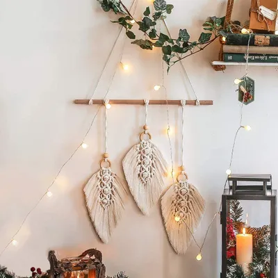 Produktbild von Makramee Wandbehang Boho Deko, Woven Wanddeko Wandteppich Blatt Feder Böhmische Tapisserie Gewebte Handgemacht Wohnungsdekorationen Wohnzimmer Schlafzimmer Nachbildung