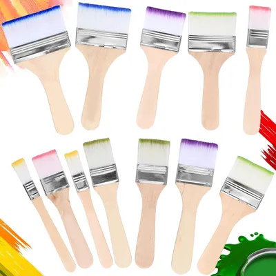 Produktbild von Pinsel-Set - 12-teilig mit flachen Nylon-Borsten und Holzgriffen - für Aquarell-, Gouache-, Öl- und Acrylmalerei