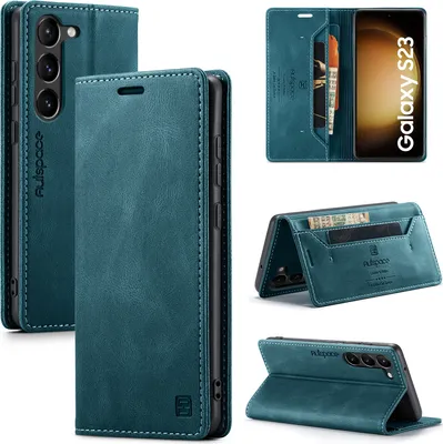 Produktbild von Galaxy S23 Brieftasche Hülle, Retro Kunstledertasche Stand Schutzhülle für Samsung Galaxy S23 Blau