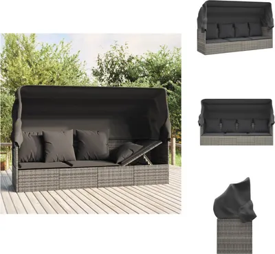 Produktbild von vidaXL Outdoor-Loungebett mit Dach und Kissen Grau Poly Rattan -  Sonnenliegen