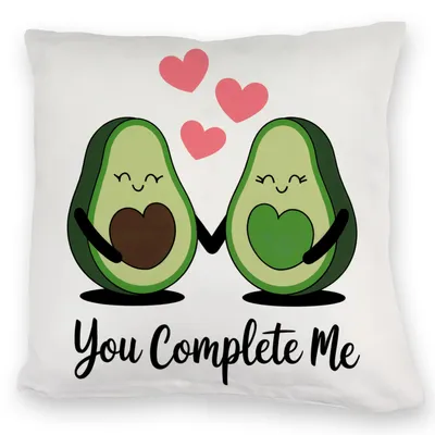 Produktbild von Avocado-Paar Kuschelkissen mit Spruch You Complete Me