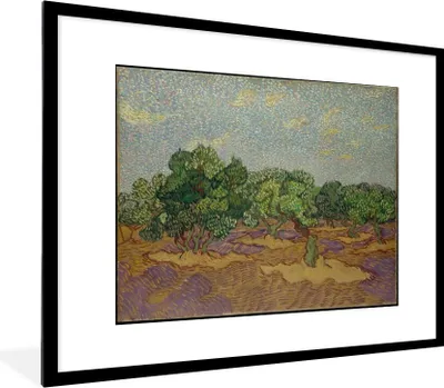 Produktbild von MuchoWow® Gerahmtes Poster Olivenbäume - Vincent van Gogh 80x60 cm - Poster mit Schwarzem Bilderrahmen Wandposter Rahmen Foto Bilder - Schlafzimmer-Dekorationen - Fotoposter
