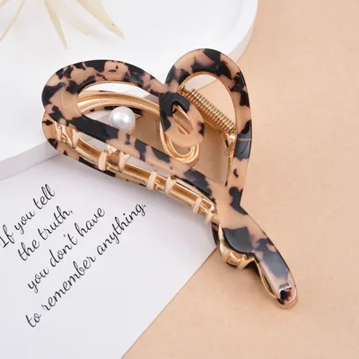 Produktbild von Metall-Haarspange mit Perlenmotiv Leopard XL 12x6,5 cm