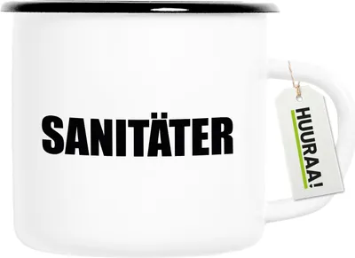 Produktbild von Huuraa Emaille Tasse Sanitäter Schriftzug 300ml Vintage Campingbecher Geschenkidee