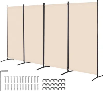 Produktbild von VEVOR Raumteiler 4 Paneele Paravent 3464 x 1840 x 520 mm, faltbarer Sichtschutz & tragbarer Trennwandteiler zur Raumtrennung, freistehende Beige