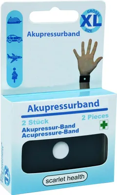Produktbild von scarlet health | Akupressurband »Sea«, 1 Paar elastische Armbänder zur Anwendung am Handgelenk, für Kinder & Erwachsene – diskreter Reisebegleiter, Farbe:Schwarz XL