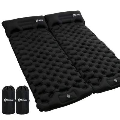 Produktbild von Sekey 2er Set Selbstaufblasende Isomatte 200×70 cm mit Fußpumpe, 10 cm Dicke Luftmatratze Camping mit 14 cm Kopfkissen, Schwarz