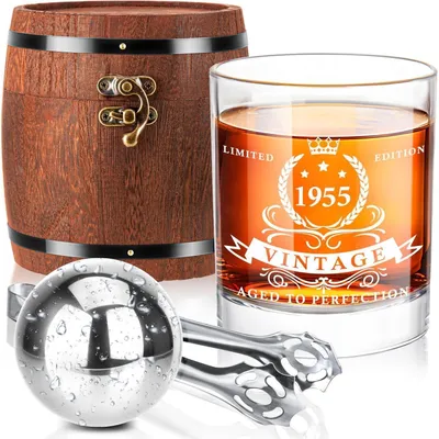 Productafbeelding van Whiskeyglazen-set voor een 70e verjaardag, inclusief houten kist en grote koelbol