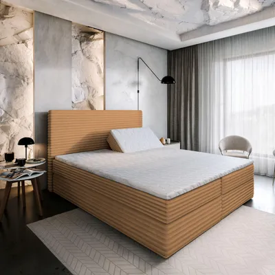 Produktbild von Masseno Boxspringbett MILARA 160x200 cm Komplett-Set mit Bonell Matratze und Topper, Polsterbett mit Bettkästen -Braun, TILIA 56