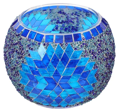 Mosaik-Glas-Kandelaar, blau, 10,5x10,5x8 cm, 1 Stück