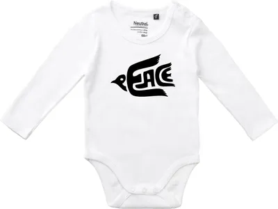 Produktbild von Huuraa Baby Body Peace Friedenstaube 74 White  Baumwolle Fairtrade Langarmbody Geschenkidee
