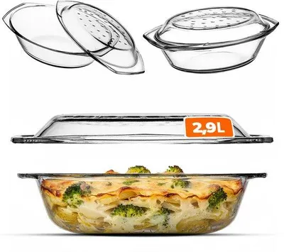 Imagen del producto de Recipiente para hornear KADAX, fabricado en vidrio resistente al calor, "Backe", recipiente apto para horno, fuente de vidrio de 2.9 litros