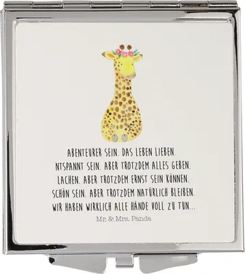 Produktbild von Mr. & Mrs. Panda Schminkspiegel Giraffe Blumenkranz - Weiß - Geschenk, Selbstliebe, Handspiegel, Kosmetikspiegel, Freundin, Klappspiegel, Frauen Spiegel, Afrika