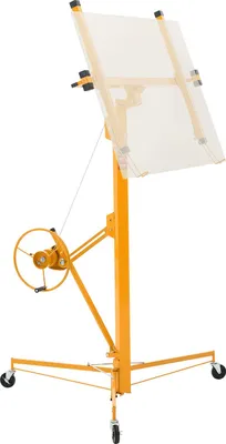 Produktbild von VEVOR Plattenheber bis max. 68 kg, 4877 mm Höhe, Gipskartonheber mit verstellbarem Teleskoparm, Rigipsplatten, Trockenbau-Heber, Panelheber, Hebezeug, Werkzeuge, für Decken- & Wandmontage (Gelb)