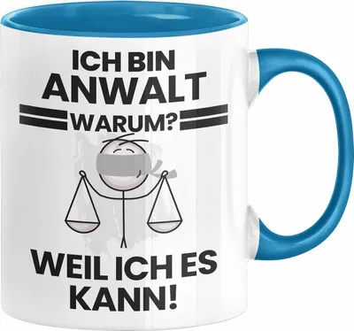 Produktbild von Anwalt Geschenk Tasse Lustiger Spruch Ich Bin Anwalt Warum Weil Ich Es Kann Geschenkidee Bester Anwalt Geburtstag Kaffee-Becher (Blau)