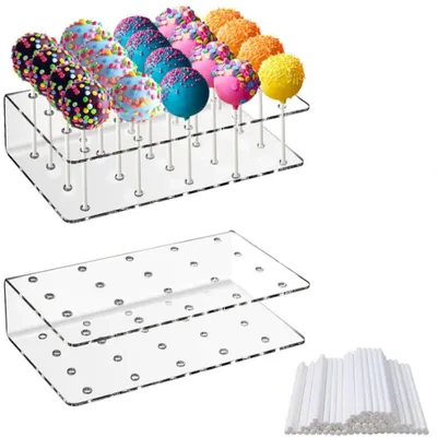 Cake-Pop-Ständer, 2 Stück, 100 Stiele, 20 Löcher, transparent