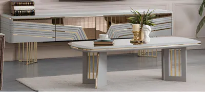 Produktbild von Wohnzimmer-Set Weib/Gold 2-teilig | Elegantes Sideboard & Couchtisch