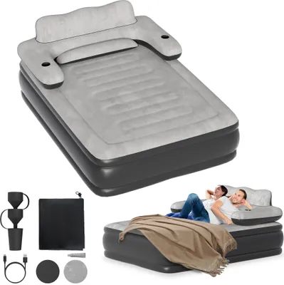 Produktbild von UISEBRT Doppelbett Aufblasbare Luftmatratze mit Rückenlehne, durchstichfestes PVC, beflockte Oberfläche, abnehmbare Luftpumpe, ideal für Camping, Reisen und Gäste