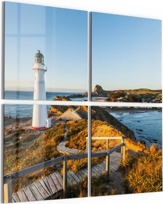 Produktbild von DEQORI Glasbild Echtglas 4x50x50 cm 'Leuchtturm Idylle' Wandbilder XXL groß