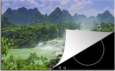 Produktbild von KitchenYeah© Herdabdeckplatte Bild eines Wasserfalls in Guangxi , 81x52cm, Küche Deko, Glaskeramikkochfeld Herdabdeckung, Abdeckplatte fùr Kochfeld