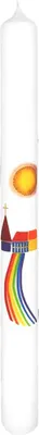 Produktbild von Kommunionskerze "Kirche-Regenbogen-Sonne" 400 x Ø 35 mm mit individueller Namensverzierung aus Wachsbuchstaben