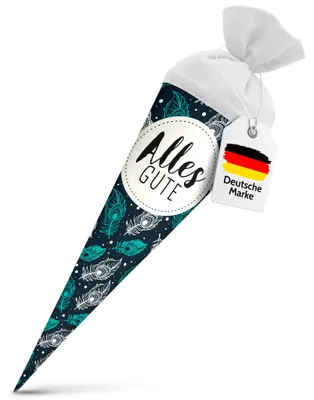 Produktbild von itenga Geschwister Schultüte 35cm "Federn" mit Aufkleber "Alles Gute"