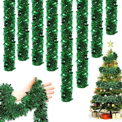 Image de Guirlande décorative de Noël, 8 pièces x 2 mètres, vert brillant, pour sapin de Noël