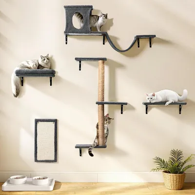 Produktbild von Klimmöbel-Set – Katzenwand – Zum Spielen und Kratzen – 5-teilig – Für Katzen bis 18 kg – Grau