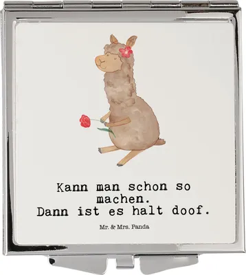 Produktbild von Mr. & Mrs. Panda Handspiegel Alpaka Blume - Weiß - Geschenk, Spruch, Schminkspiegel, Lama, Frauen Spiegel, klein, Klappspiegel, Kosmetikspiegel, Lamas