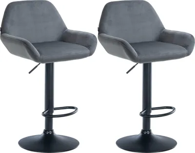 Produktbild von CLP 2er Set Barhocker Braga Samt drehbar und höhenverstellbar - Farbe: dunkelgrau, Gestellmaterial: Metall matt schwarz