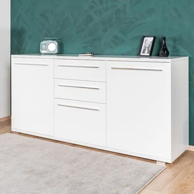 Produktbild von Kommode Garim 7, Farbe: Weiß Hochglanz - 85 x 180 x 45 cm (H x B x T)