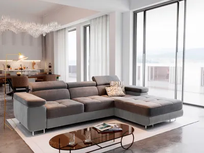 Produktbild von Masseno Ecksofa ELMA R-S mit Schlaffunktion L-Form, Sofa mit Bettkasten, Wohnzimmersofa, Couch, Soffa, Bettsofa, Couchgarnitur- Grau, MONOLITH 85 + MONOLITH 84