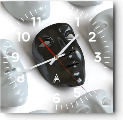 Produktbild von Wanduhr - Quadrat - Glasuhr - Venedig Maske Schauspieler Theater - 40x40cm - Schleichendes Uhrwerk - Lautlos - zum Aufhängen bereit - Dekoration Modern - Wanddekoration aus Glas - C4AC40x40-2208